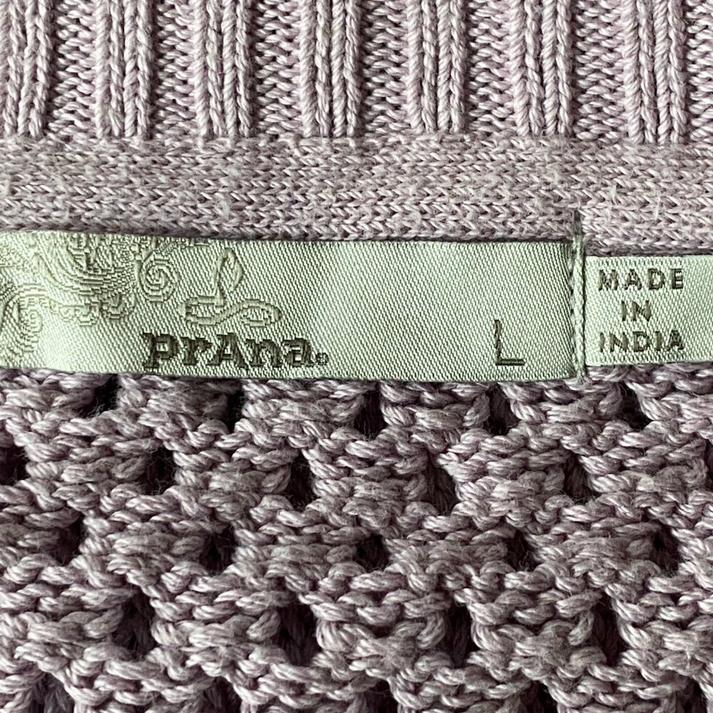 Prana Onward Open Knit Pointelle Sweater Lavender Purple Crochet Organic Cotton - Picture 13 of 14
